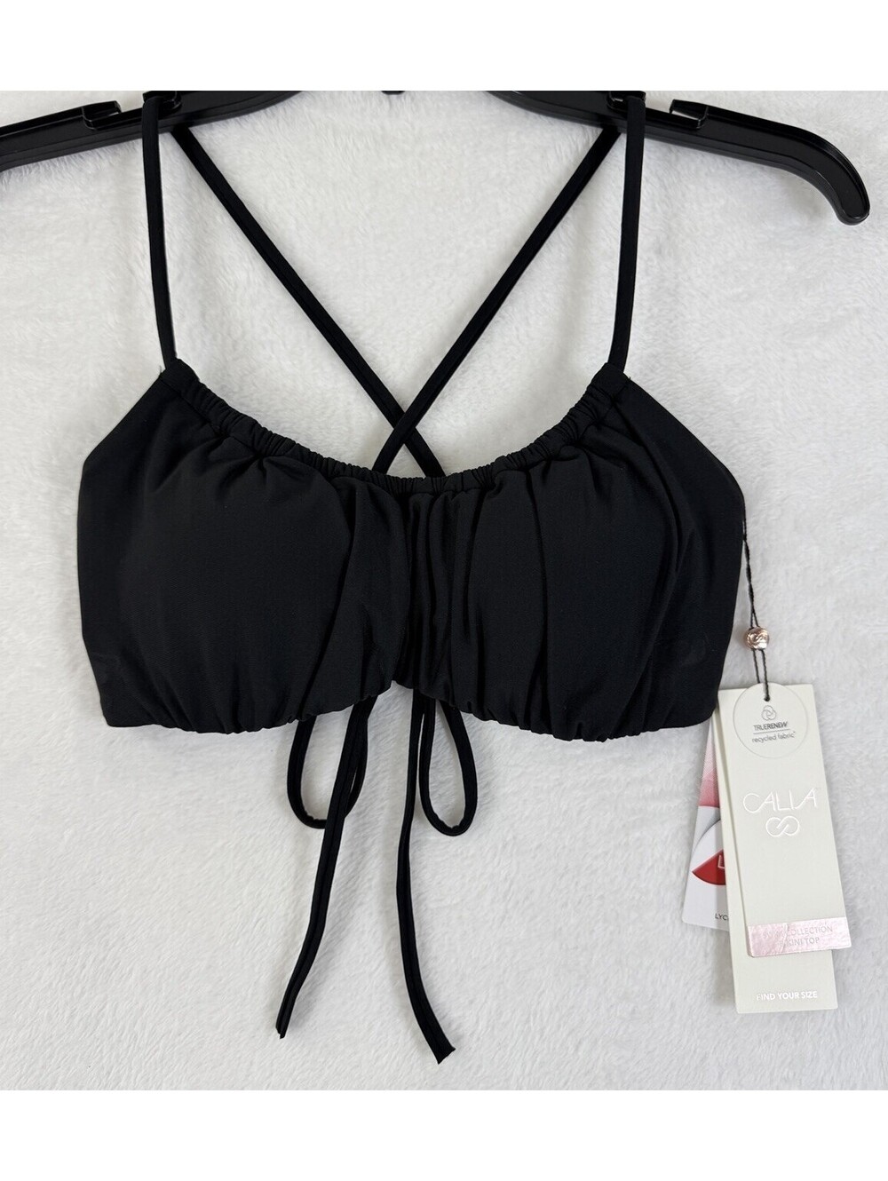 Calia Bikini Top Small Black Swimsuit Swimwear Scrunched Tie Back Womens New NWT